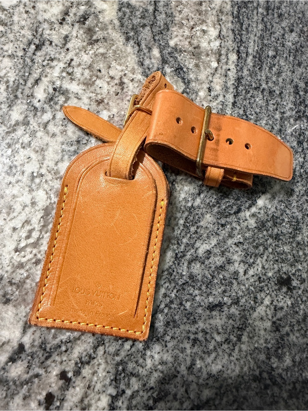 Louis Vuitton Cognac Leather Luggage Tag with Strap